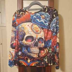 Colorful Skull Graphic Long Sleeve Shirt
